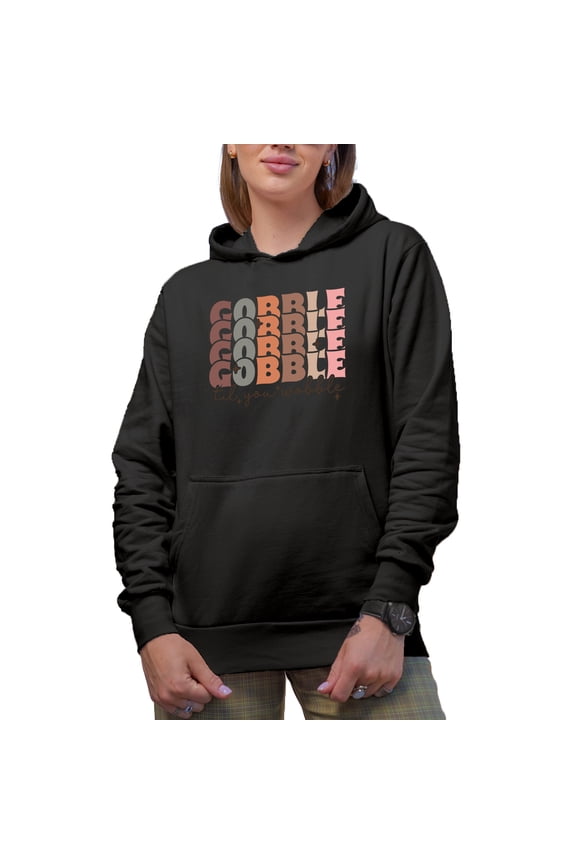 Gobble, Gobble, Gobble, Gobble Til You Wobble, Thanksgiving Day Merch Gift, Black Hooded Sweatshirt or Hoodie, Small
