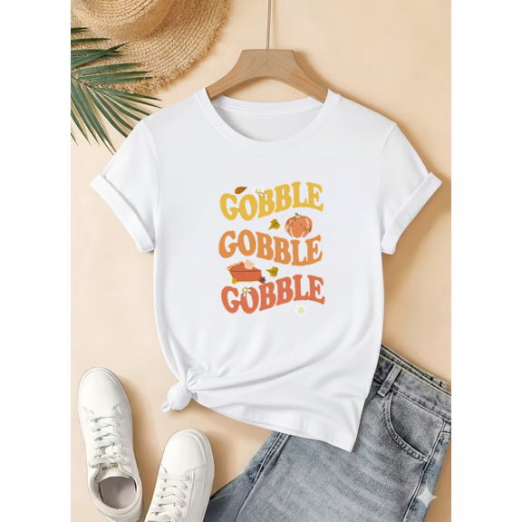 Gobble Gobble Gobble Retro Thanksgiving Phrase Orange Lettering Unisex T-Shirt up to size 5XL