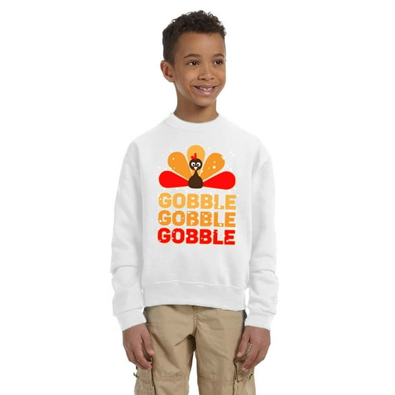 Gobble Gobble Gobble Turkey Sweatshirt for Kids Sweater - Youth S M L XL - Christian Holiday Thanksgiving Day Tee for Boys for Girls