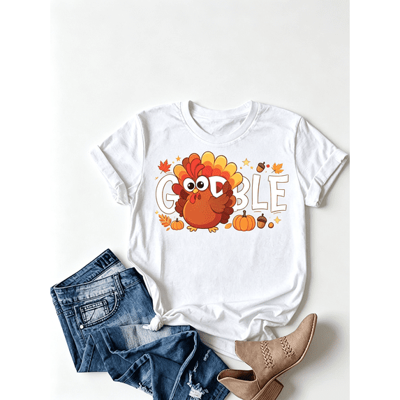 Gobble Gobble T-Shirt Cute Turkey Thanksgiving Fall Tee