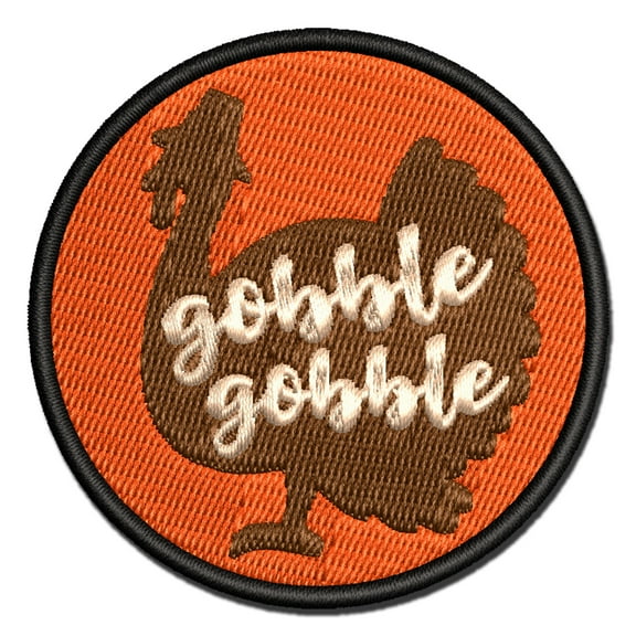 Gobble Gobble Turkey Thanksgiving Applique Multi-Color Embroidered Iron-On Patch - 3 Inch Medium