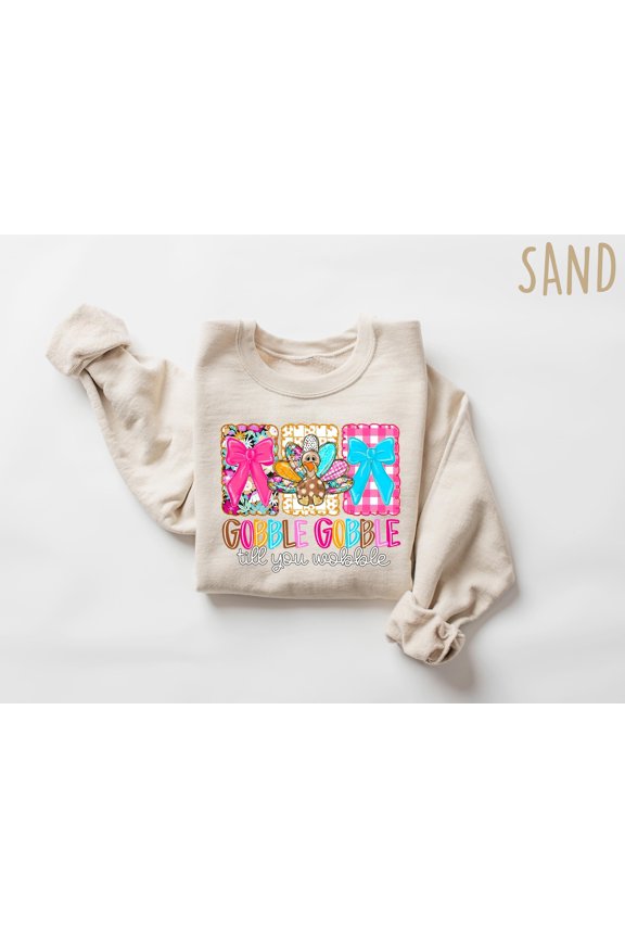 Gobble Gobble till you Wobble Thanksgiving Turkey Shirt, Turkey Family Thankful Shirt, Autumn Fall Crewneck, Women Thanksgiving Sweater