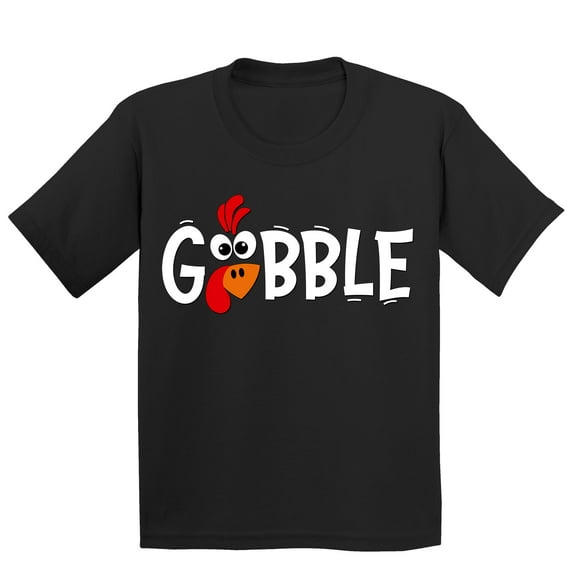 Gobble Thanksgiving Dinner Funny Turkey Face Youth T-shirt For Kids, XL, Black