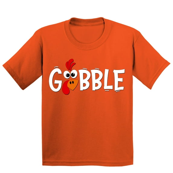 Gobble Thanksgiving Dinner Funny Turkey Face Youth T-shirt For Kids, XS, Orange