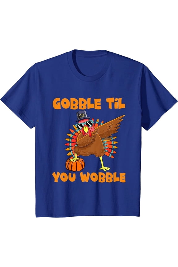 Gobble Til You Wobble Dabbing Turkey Thanksgiving Youth Unisex T-shirt