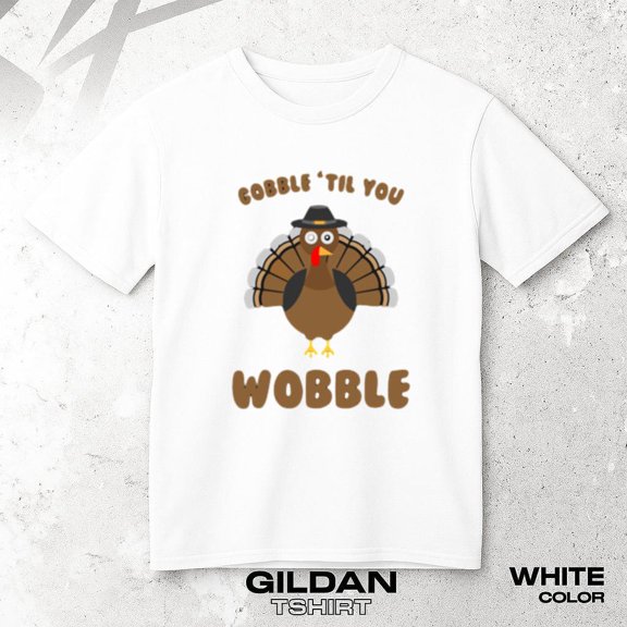 Gobble Til You Wobble Unisex T-Shirt Funny Thanksgiving Day Retro Humor, up to size 5XL.