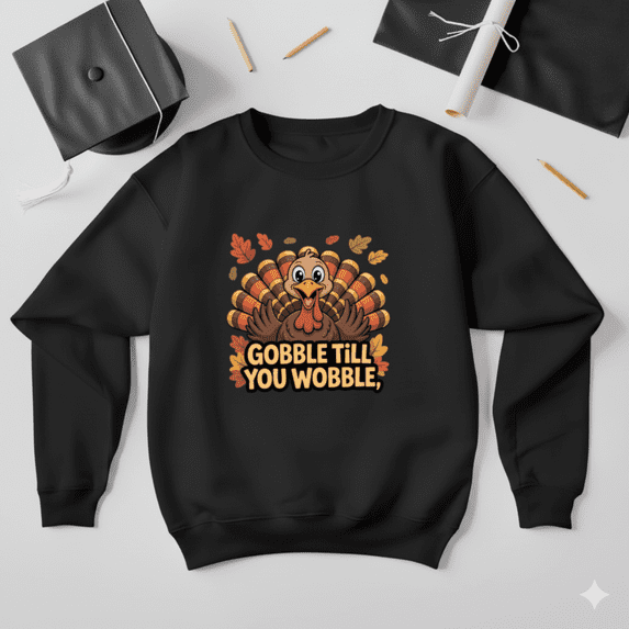 Gobble Till You Wobble Ugly Thanksgiving Sweater Style Retro Humor Sweatshirt, up to size 5XL