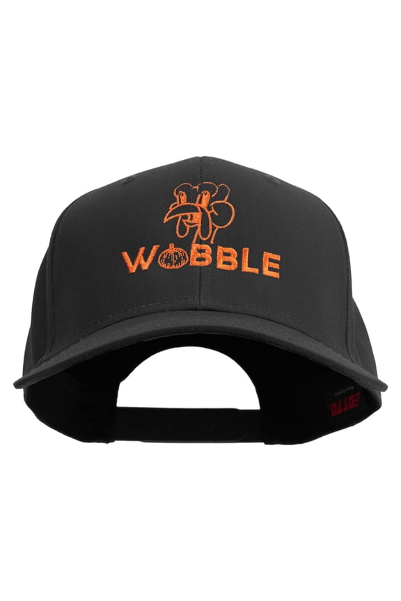 Gobble Till You Wobble with Turkey Embroidered Solid Cotton Twill Pro Style Cap - Black OSFM