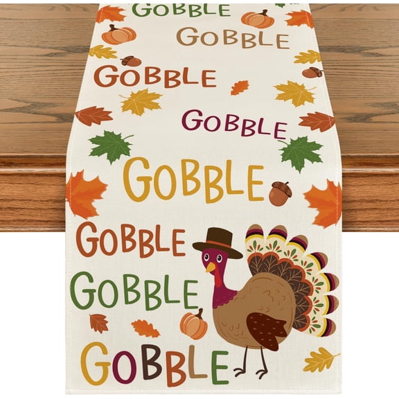 Gobble Turkey Maple Leaves Thanksgiving Table Runner, Seasonal Fall Harvest Holiday Kitchen Dining Table Decoration for Indoor Outdoor Home Party Decor 13 x 48 Inch