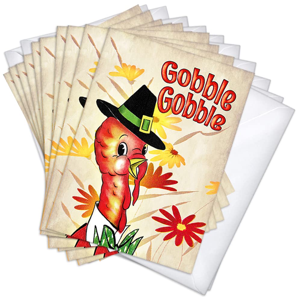 Gobble Turkey Vintage Retro Thanksgiving Greeting Cards | 10 Pack Bulk ...