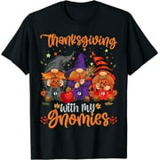 Gobble Up the Gnomie Love: Festive Thanksgiving Shirt for Women - Black Tee with Adorable Gnome Design