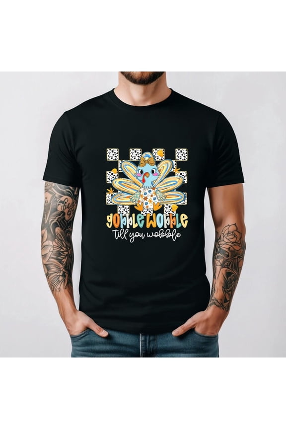 Gobble Wobble Turkey Thanksgiving Girls Kids Holiday Festive Unisex T-Shirt, for men & women, up to size 5XL.