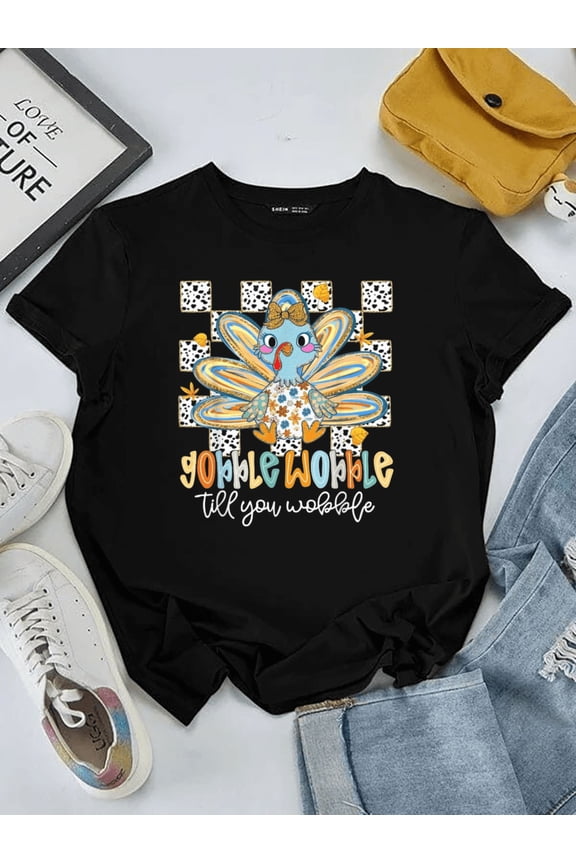 Gobble Wobble Turkey Thanksgiving Girls Kids Holiday Unisex T-Shirt, up to Size 5XL