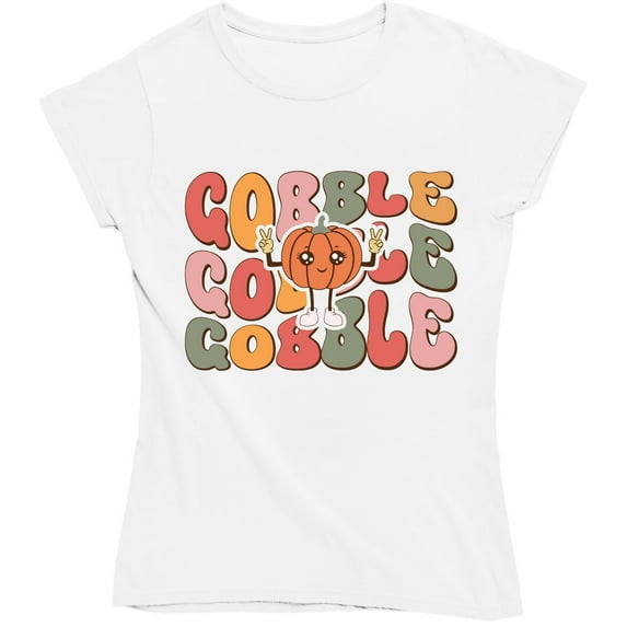 Gobble with Cute Pumpkin Peace Groovy Retro Thanksgiving Fall Autumn T-Shirt