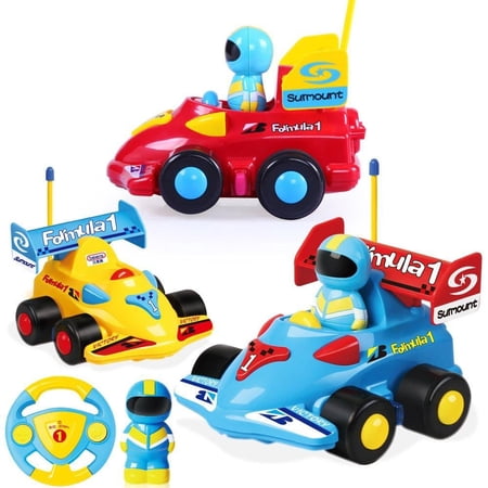 Gobbles of Giggles 4" Cartoon RC Formula Race Car Remote Control Toy for Toddlers - Blue