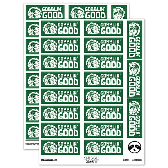 Gobblin' Good Thanksgiving Turkey Teacher Student School Sticker Set - Dark Green - Gloss Finish - 2.00" Large