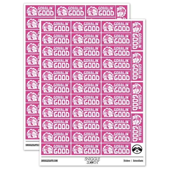 Gobblin' Good Thanksgiving Turkey Teacher Student School Sticker Set - Hot Pink - Matte Finish - 1.5" Small