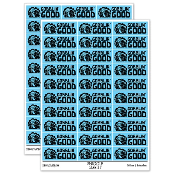 Gobblin' Good Thanksgiving Turkey Teacher Student School Sticker Set - Light Blue - Matte Finish - 1.75" Medium
