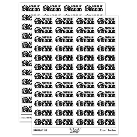 Gobblin' Good Thanksgiving Turkey Teacher Student School Sticker Set - White - Gloss Finish - 1.25" Mini