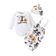 thumbnail image 1 of GobdXE 3 Piece Baby My First Halloween Outfit Long Sleeve Bodysuit Suspender Pants Knotted Hat Holiday Clothing Set Size:12-18 Months, 1 of 9