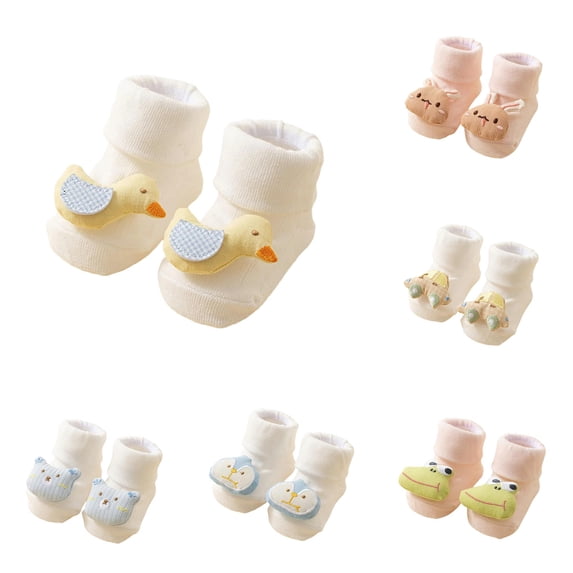 GobdXE 3D Penguin Applique Baby Ankle Socks Fold Over Rib Cuff Soft Knit Non Slip Indoor Socks for Unisex Toddlers Yellow,1-3 Years