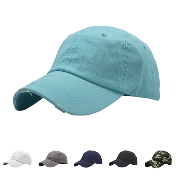 GobdXE Adult Washed Distressed Ripped Baseball Cap Solid Adjustable Curved Brim Sun Protection Hat for Men Women Size:One Size