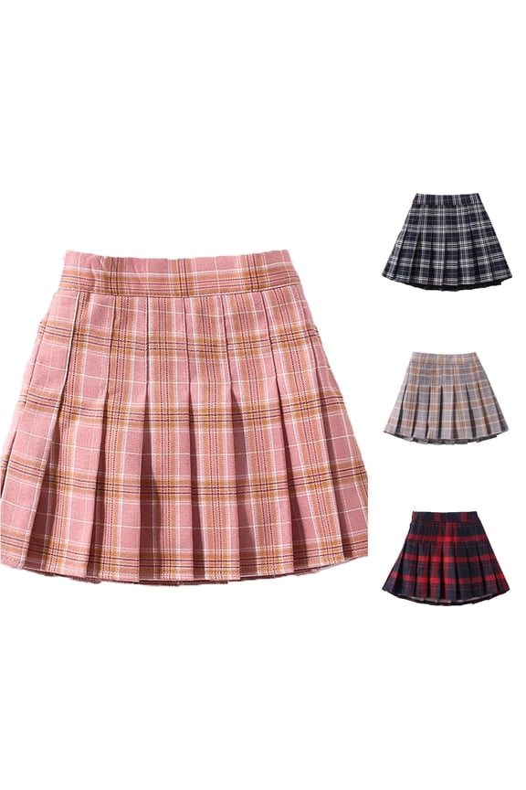 GobdXE All Over Plaid Pattern Fixed Pleated Skort Built In Anti Exposure Lining Back To School Uniform Bottom for Girls 5-6 Years,Pink