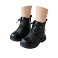 thumbnail image 1 of GobdXE Ankle Boots Solid Croc Embossed Lace Up Side Zipper Thick Lug Sole Casual Shoes Black,5.5-6 Years, 1 of 8