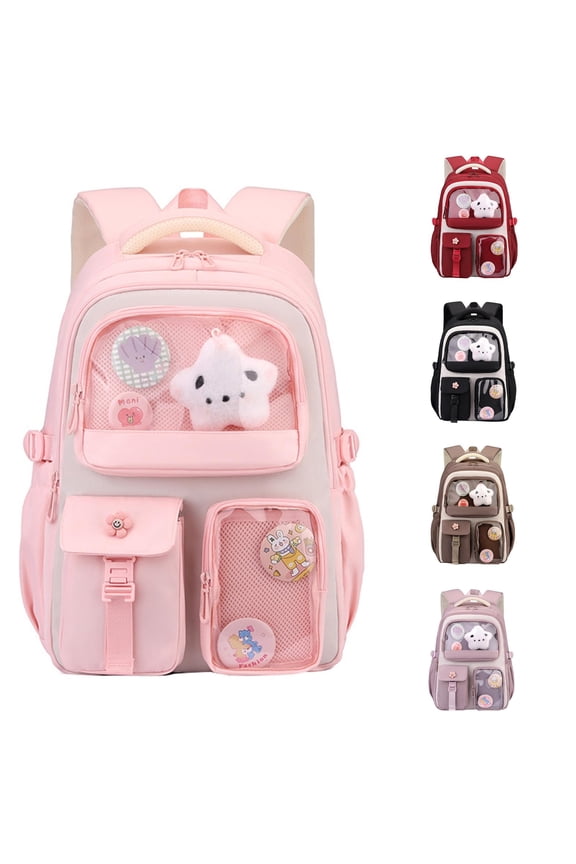 GobdXE Back To School Student Kawaii Pin Display Daypack Large Capacity Multi Zipper Compartments Unisex Casual Backpack Size:One Size