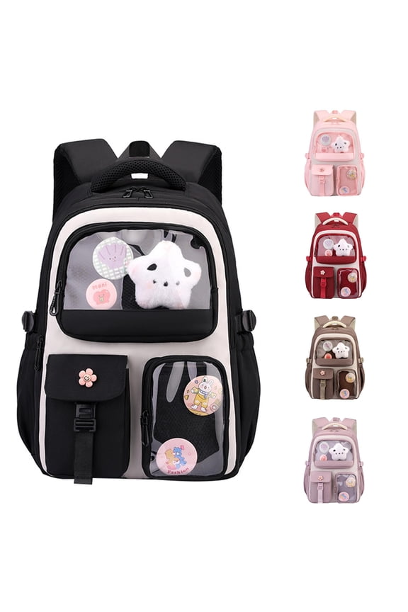 GobdXE Back To School Student Kawaii Pin Display Daypack Large Capacity Multi Zipper Compartments Unisex Casual Backpack Size:One Size