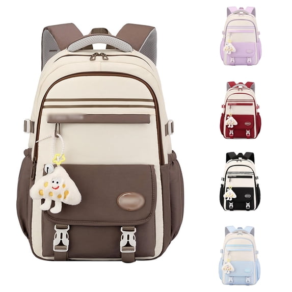 GobdXE Back To School Student Preppy Style Color Block Daypack Double Zipper Main Compartment Unisex Casual Backpack Size:One Size