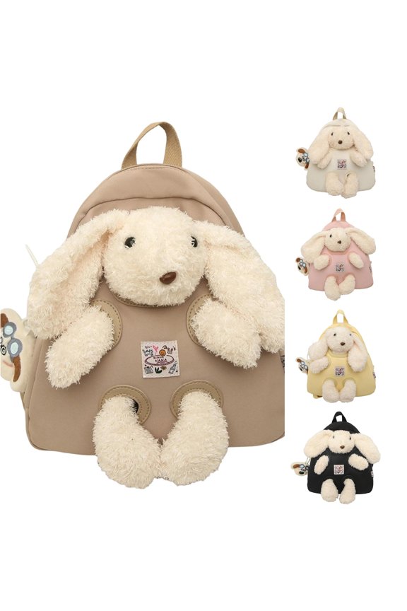GobdXE Back To School Student Solid Nylon Cartoon Rabbit Plush Daypack Large Single Main Zipper Compartment Unisex Mini Backpack Size:One Size