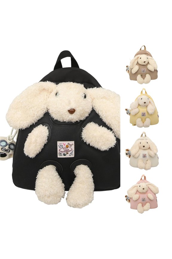 GobdXE Back To School Student Solid Nylon Cartoon Rabbit Plush Daypack Large Single Main Zipper Compartment Unisex Mini Backpack Size:One Size