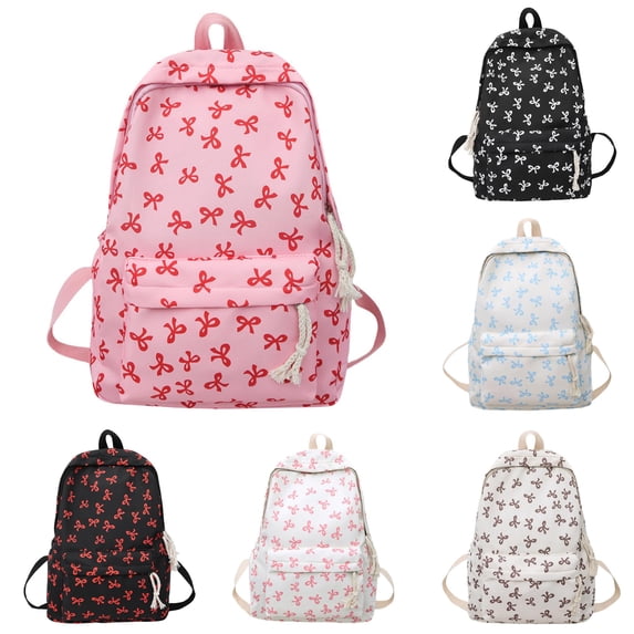 GobdXE Back To School Unisex Student All Over White Bow Print Backpack Drawstring Zipper Pocket Lightweight Daily Daypack Size:One Size