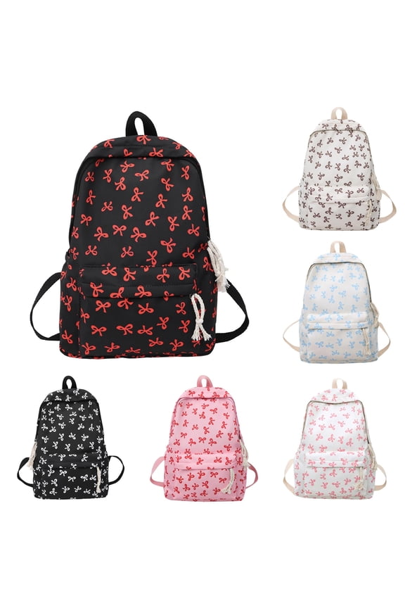 GobdXE Back To School Unisex Student All Over White Bow Print Backpack Drawstring Zipper Pocket Lightweight Daily Daypack Size:One Size
