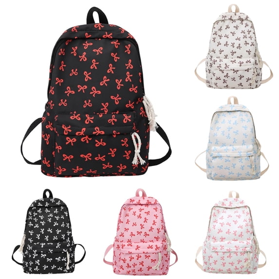 GobdXE Back To School Unisex Student All Over White Bow Print Backpack Drawstring Zipper Pocket Lightweight Daily Daypack Size:One Size