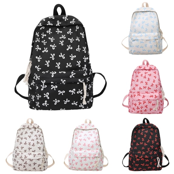 GobdXE Back To School Unisex Student All Over White Bow Print Backpack Drawstring Zipper Pocket Lightweight Daily Daypack Size:One Size