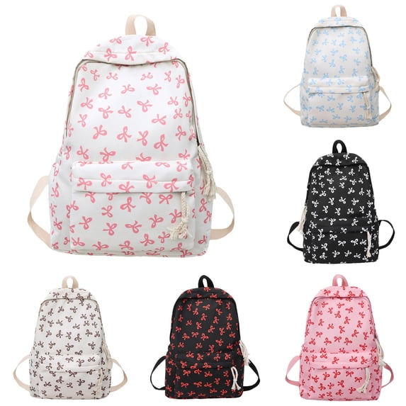 GobdXE Back To School Unisex Student All Over White Bow Print Backpack Drawstring Zipper Pocket Lightweight Daily Daypack Size:One Size