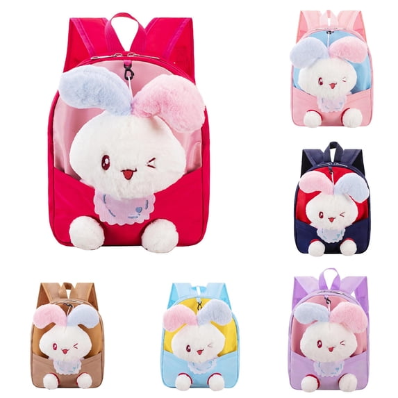 GobdXE Back To School Unisex Student Detachable Plush Bunny Doll Mini Backpack Color Contrast Nylon Lightweight Daily Daypack Size:One Size