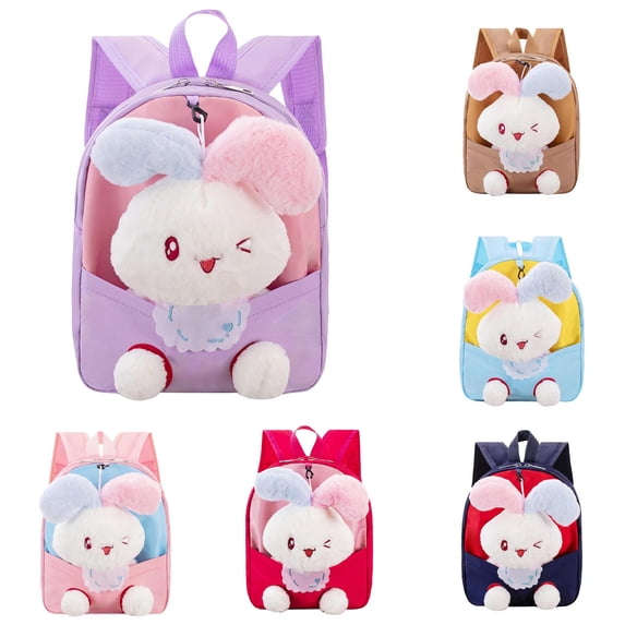 GobdXE Back To School Unisex Student Detachable Plush Bunny Doll Mini Backpack Color Contrast Nylon Lightweight Daily Daypack Size:One Size