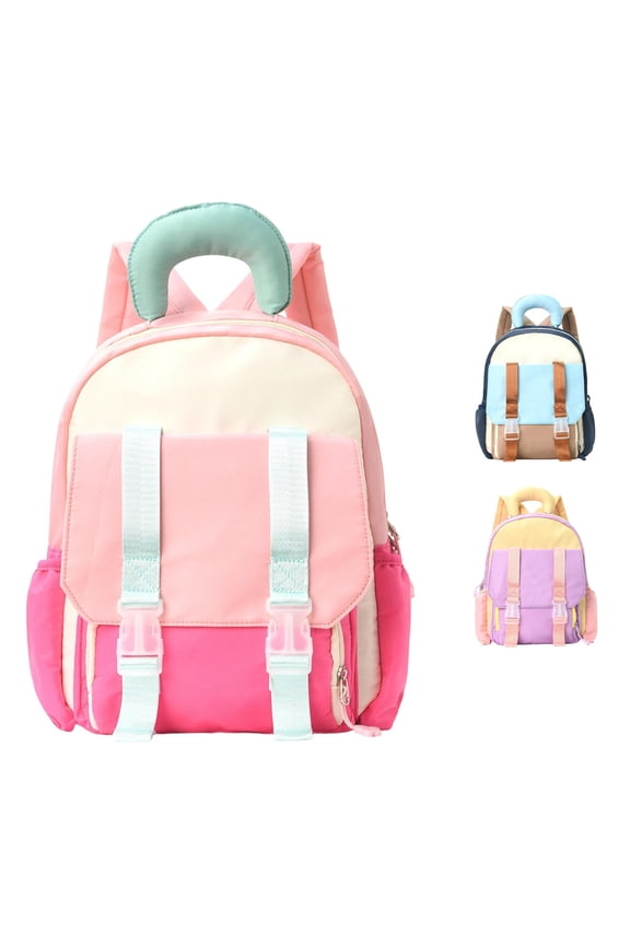 GobdXE Back To School Unisex Student Multi Color Block Mini Backpack Dual Strap Buckle Front Flap Pocket Lightweight Daypack Size:One Size