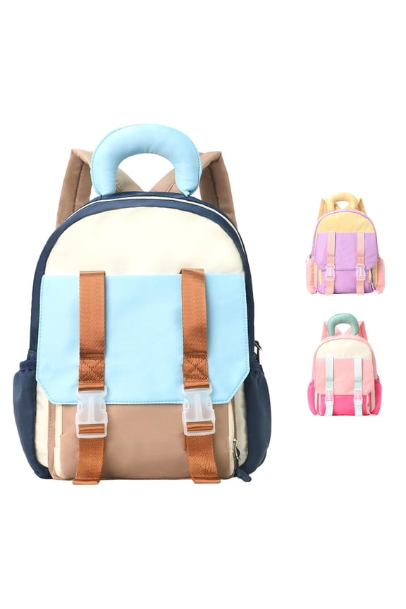 GobdXE Back To School Unisex Student Multi Color Block Mini Backpack Dual Strap Buckle Front Flap Pocket Lightweight Daypack Size:One Size