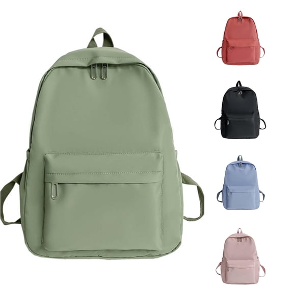 GobdXE Back To School Unisex Student Solid Black Nylon Minimalist Basic Backpack Front Zipper Pocket Lightweight Casual Daypack Size:One Size