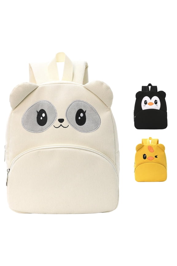 GobdXE Back To School Unisex Student Solid Corduroy 3D Ear Penguin Mini Backpack Embroidery Face Front Pocket Lightweight Daypack Size:One Size
