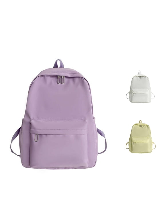GobdXE Back To School Unisex Student Solid Light Purple Nylon Minimalist Basic Backpack Front Zipper Pocket Lightweight Casual Daypack Size:One Size
