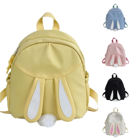 GobdXE Back To School Unisex Student Solid Nylon 3D Bunny Ear Mini Backpack Fluffy Plush Tail Lightweight Casual Daypack Size:One Size