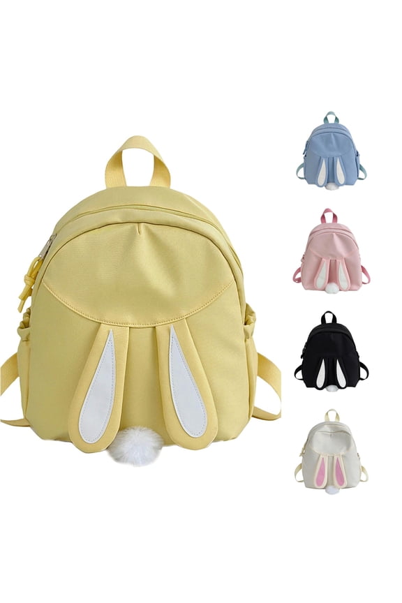 GobdXE Back To School Unisex Student Solid Nylon 3D Bunny Ear Mini Backpack Fluffy Plush Tail Lightweight Casual Daypack Size:One Size