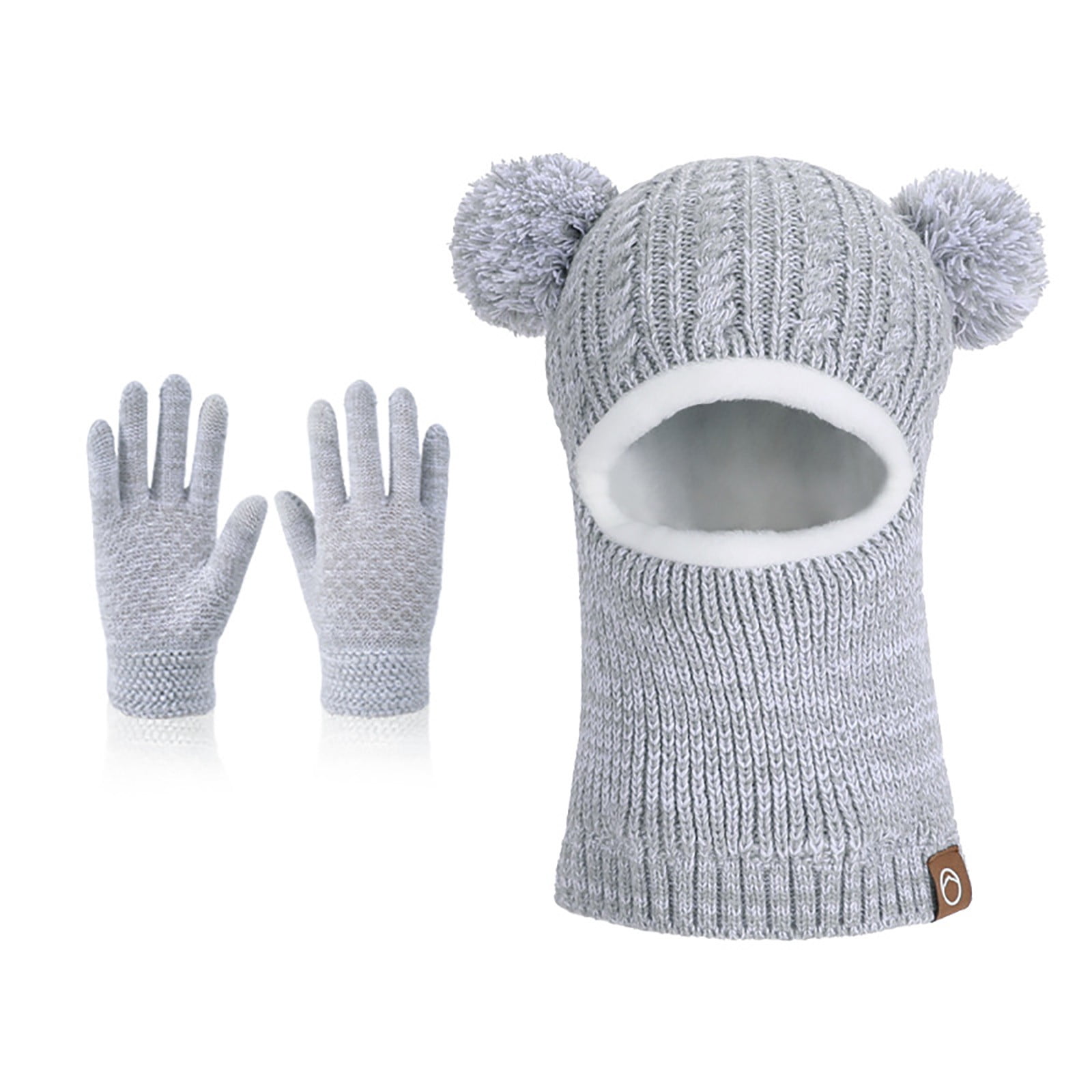 Calif Snow GobdXE Boys Girls Kids Solid Bear Pom pom Knit Balaclava 2 Piece Set ...