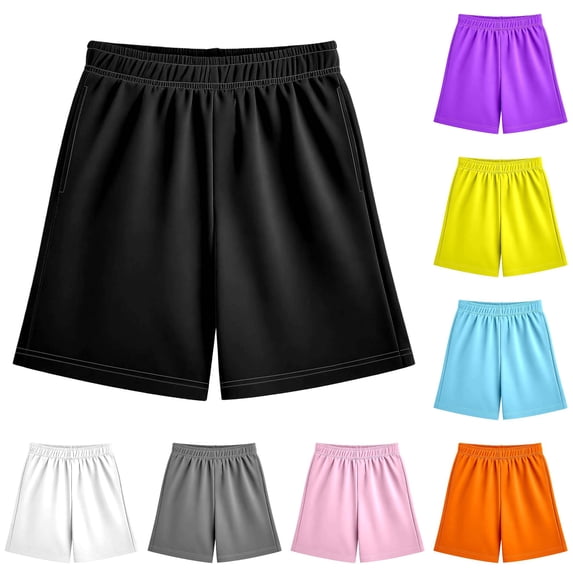 GobdXE Boys Kids Solid Color Athletic Shorts with Pockets, Elastic Waist Black,5-6 Years