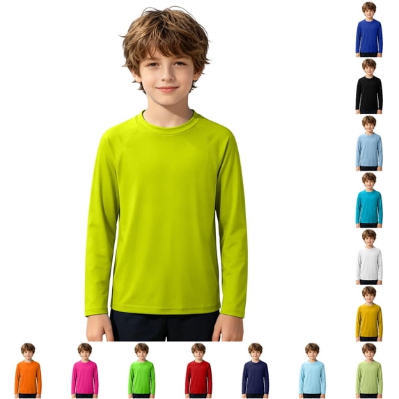 GobdXE Boys Plain Solid Raglan Rash Guard UPF 50 Protection Crew Neck Long Sleeve Sun Swim Shirt Light Green,13-14 Years
